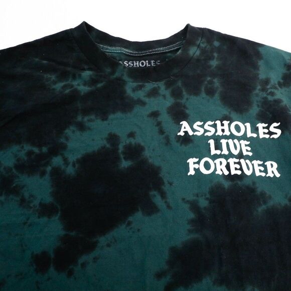 A**holes Live Forever T-Shirt Men's L Green Tie Dye Streetwear Funny Humorous - Picture 3 of 9